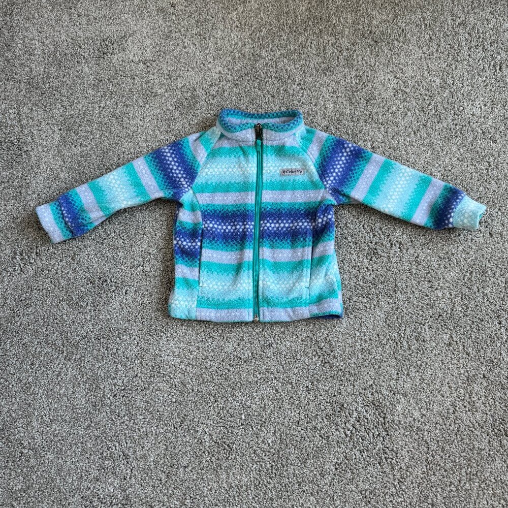 COLUMBIA Toddler fleece jacket, Full zip, Size 12-18 mo, Teal, Blue, Gray, White